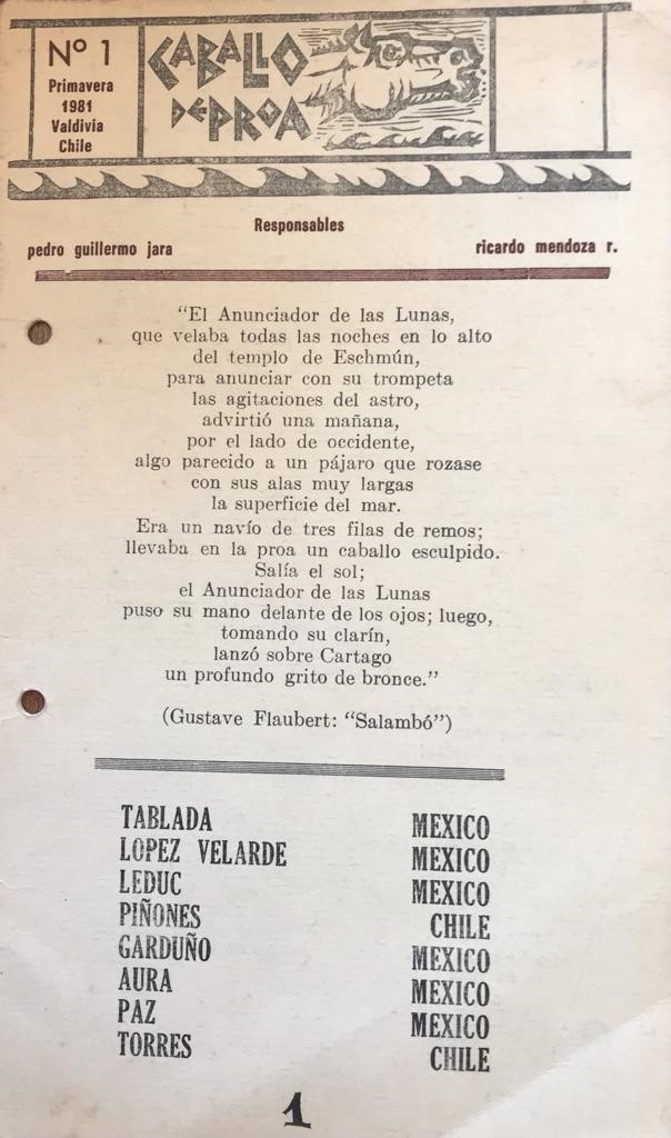 Pedro Guillermo Jara y Ricardo Mendoza. (responsables) 	Caballo de Proa 