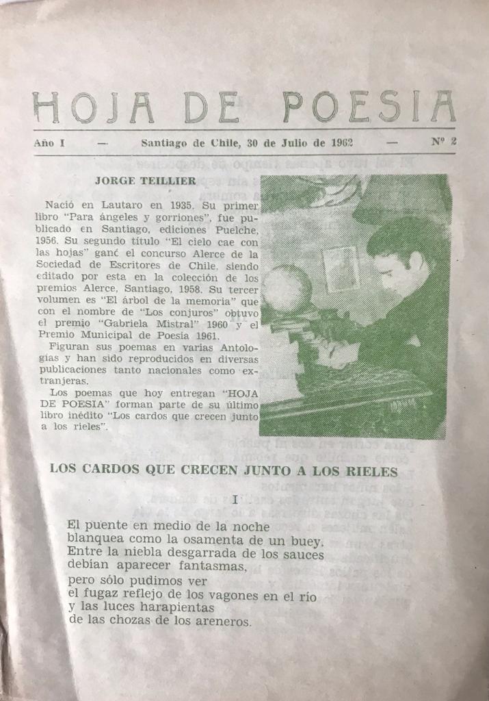 Jorge Teillier. Hoja de Poesía 