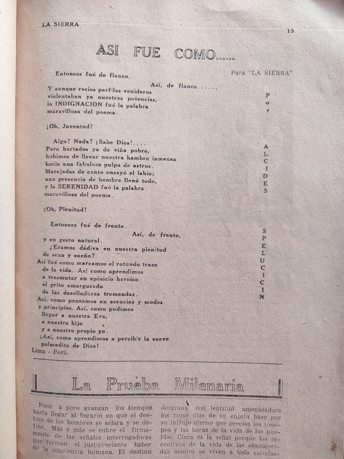 J. Guillermo Guevara. La Sierra. Revista Mensual de Letras, Ciencias, Arte, Historia, Ciencias Sociales y Polémica. 