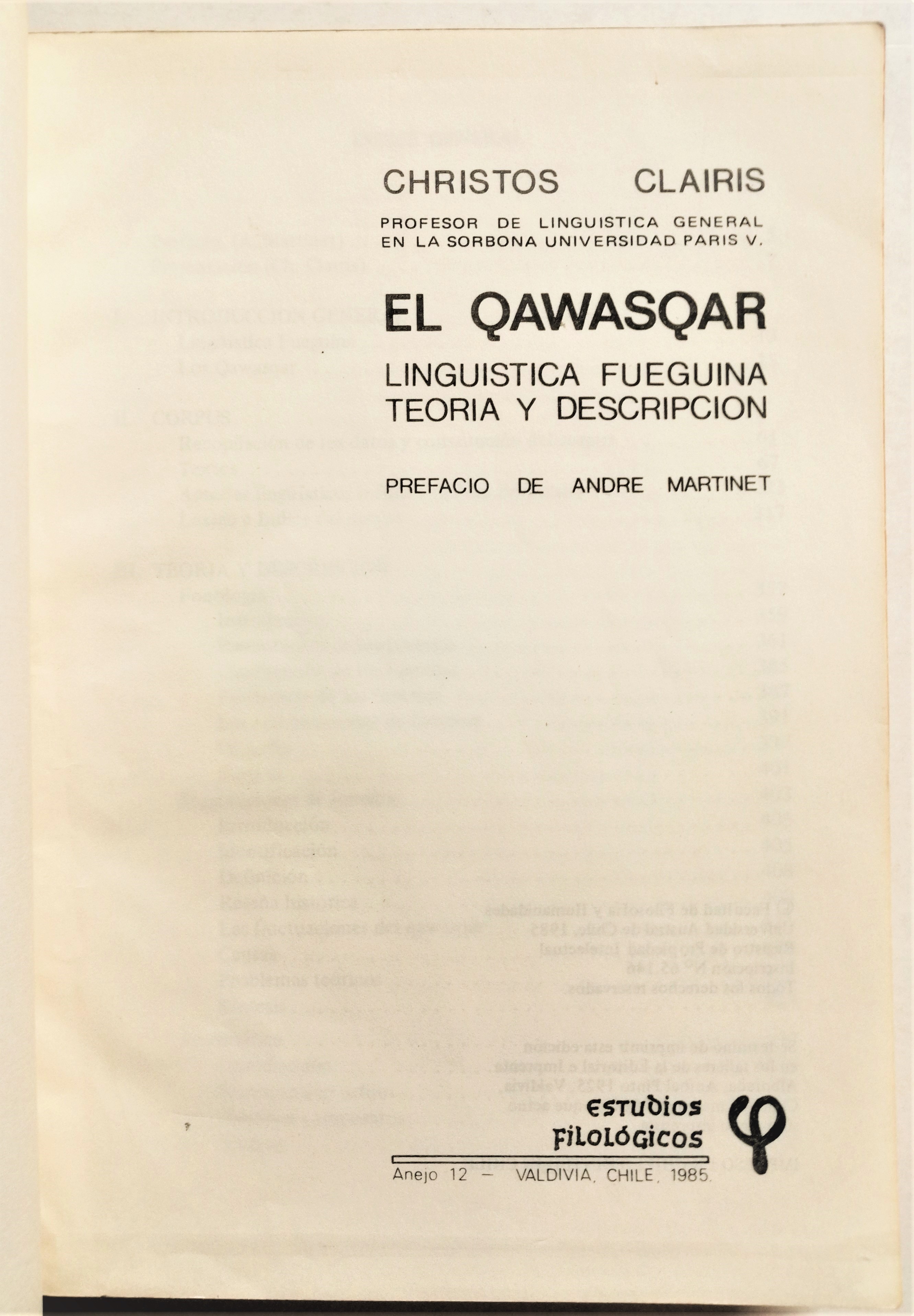 Christos Clairis - El Qawasqar. Lingüística fueguina, teoría y descripción