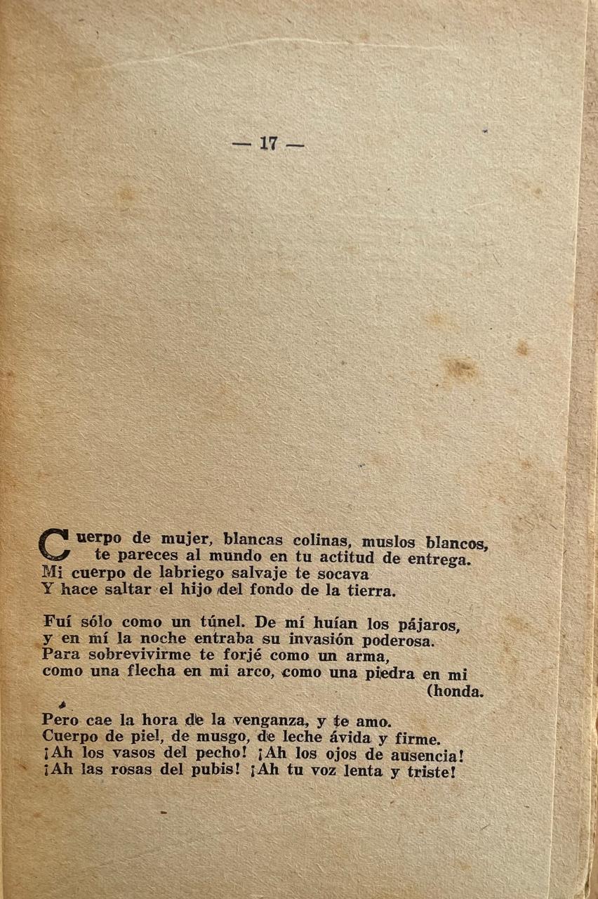 Pablo Neruda 	Veinte poemas de amor y una canción desesperada 