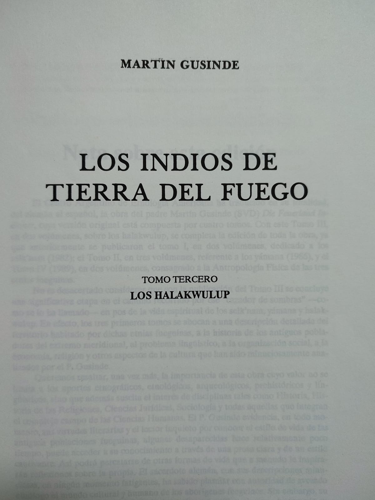 Martín Gusinde. Los Indios de Tierra del Fuego.  