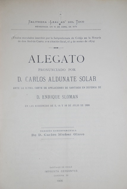 Salitrera lealtad del Toco 1906 Antofagasta Tocopilla