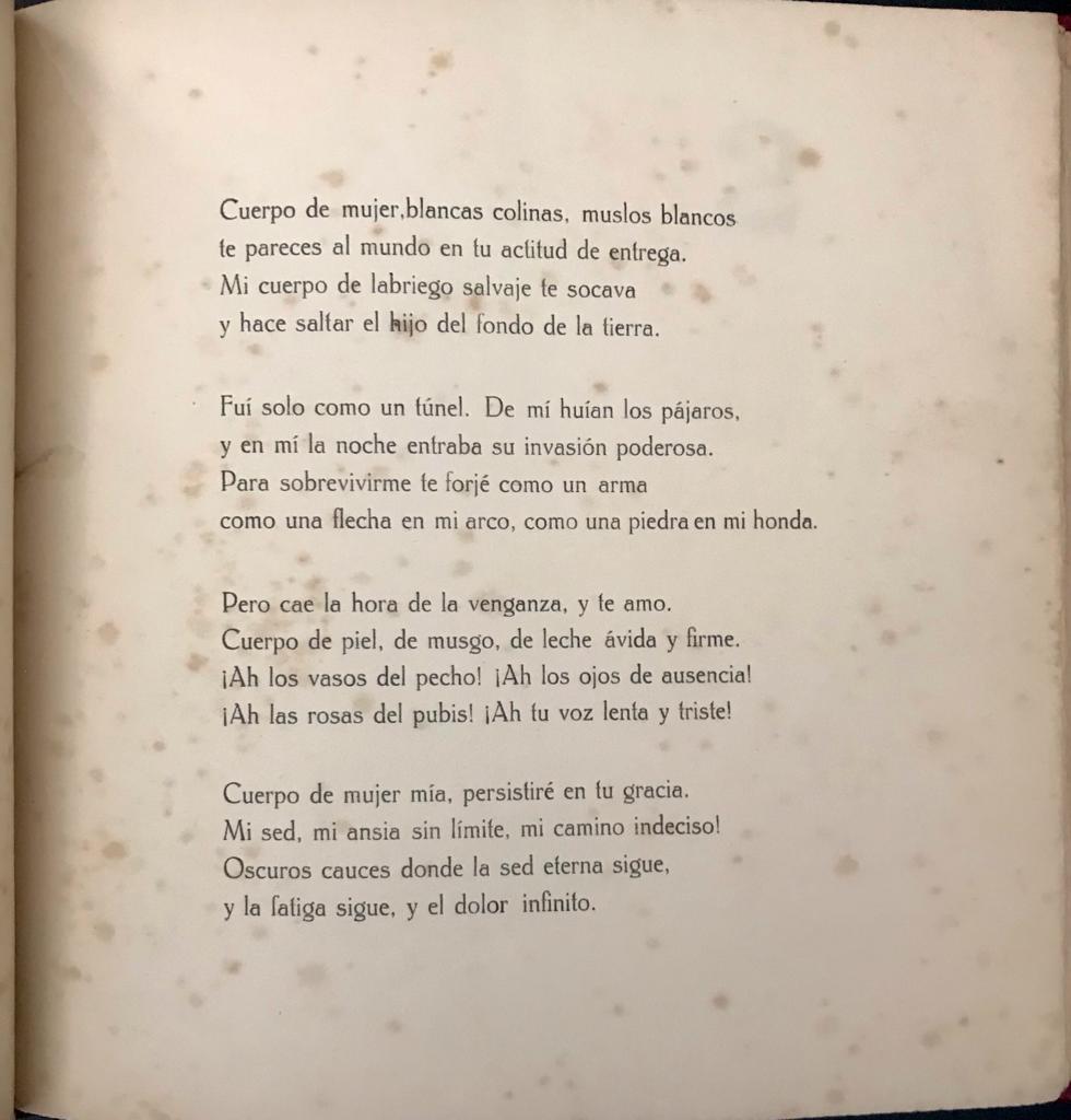 Pablo Neruda	veinte poemas de amor y una canción desesperada 