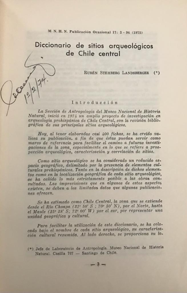 Ruben Stehberg 	Diccionario de sitios arqueológicos de Chile Central 