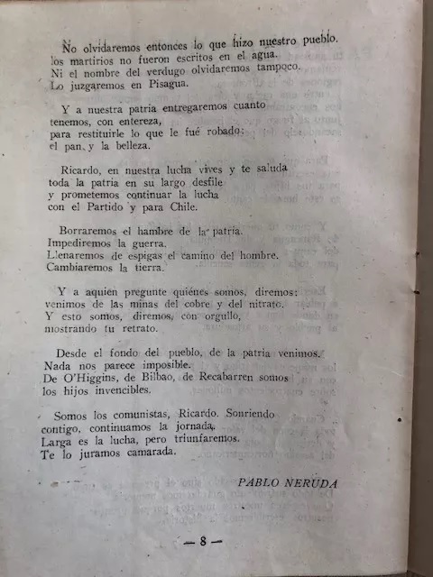 Pablo Neruda. A la memoria de Ricardo Fonseca