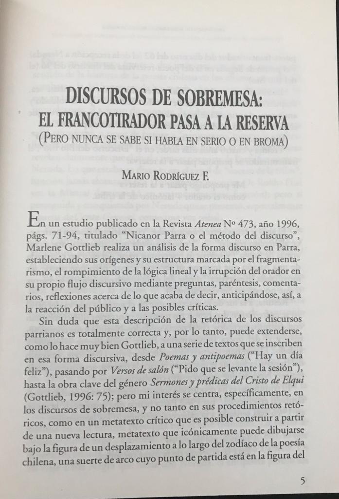 Nicanor Parra 	Discursos de Sobremesa