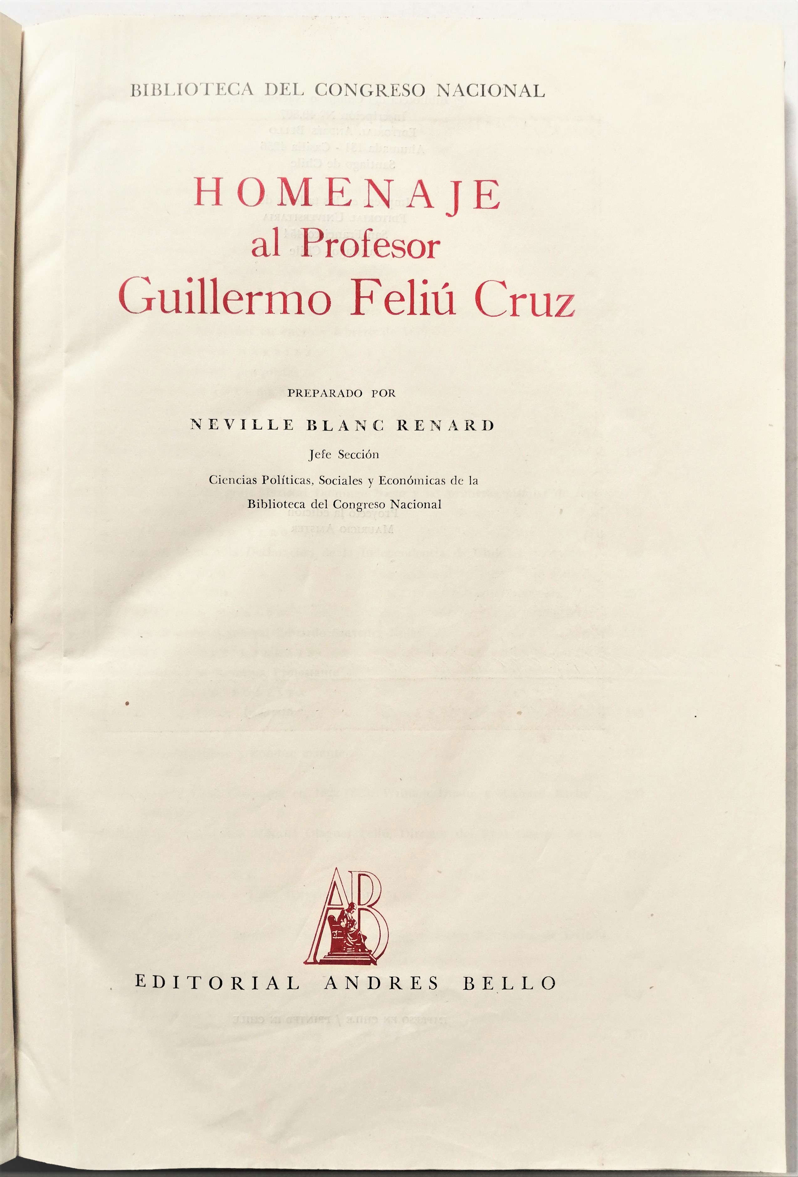 Neville Blanc Renard - Homenaje al profesor Guillermo Feliú Cruz