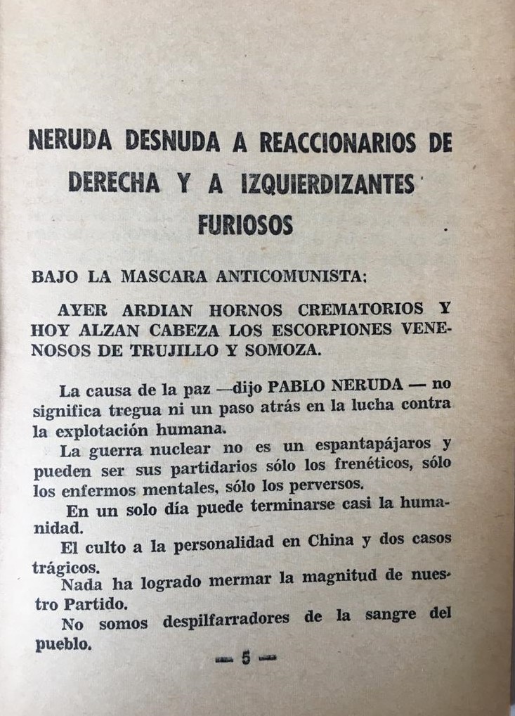 Pablo Neruda. Mensaje de Paz y unidad 