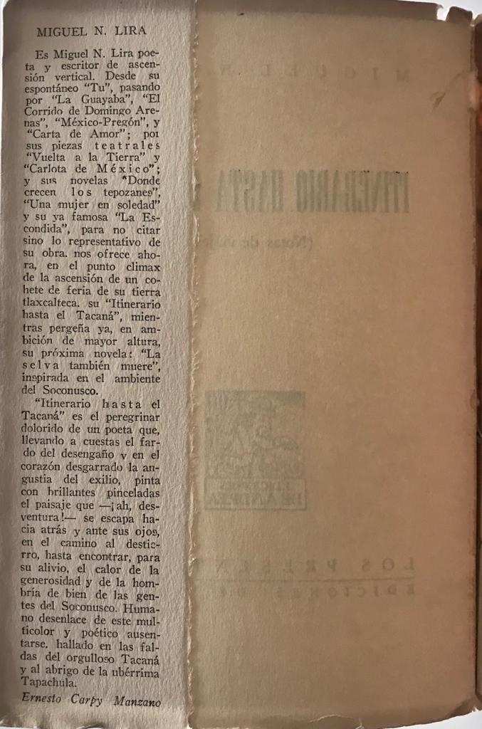 Miguel N. Lira	Itinerario hasta el Tacana 