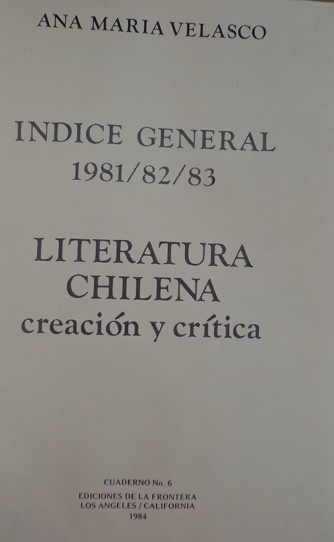 Ana Maria Velasco. Literatura chilena en el exilio.