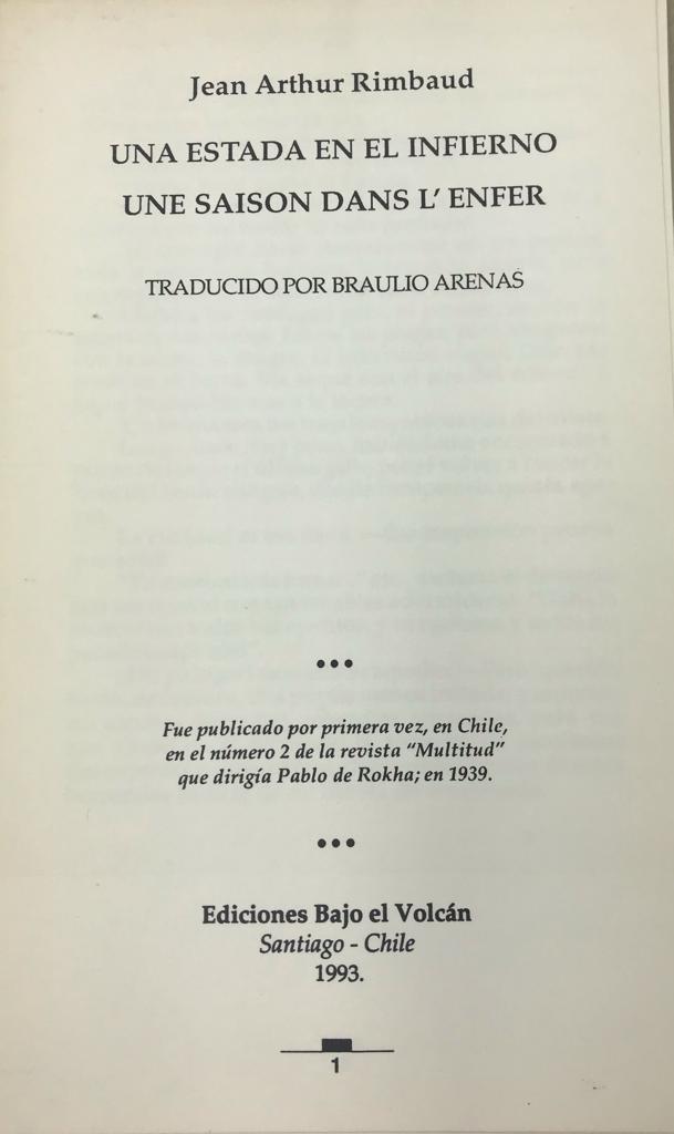 Jean Arthur Rimbaud 	Una estada en el infierno