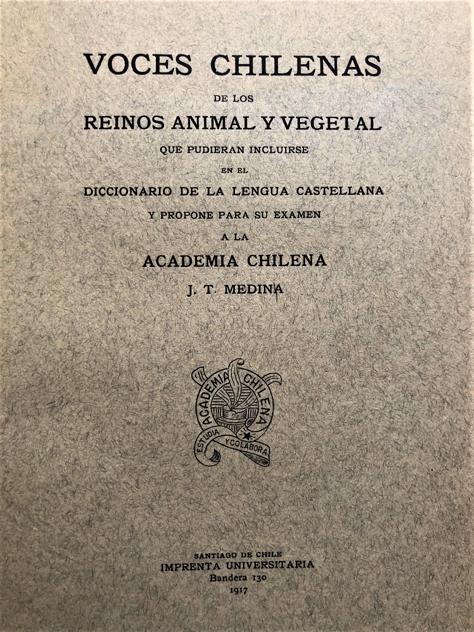 J. T. Medina - Voces chilenas de los reinos animal y vegetal