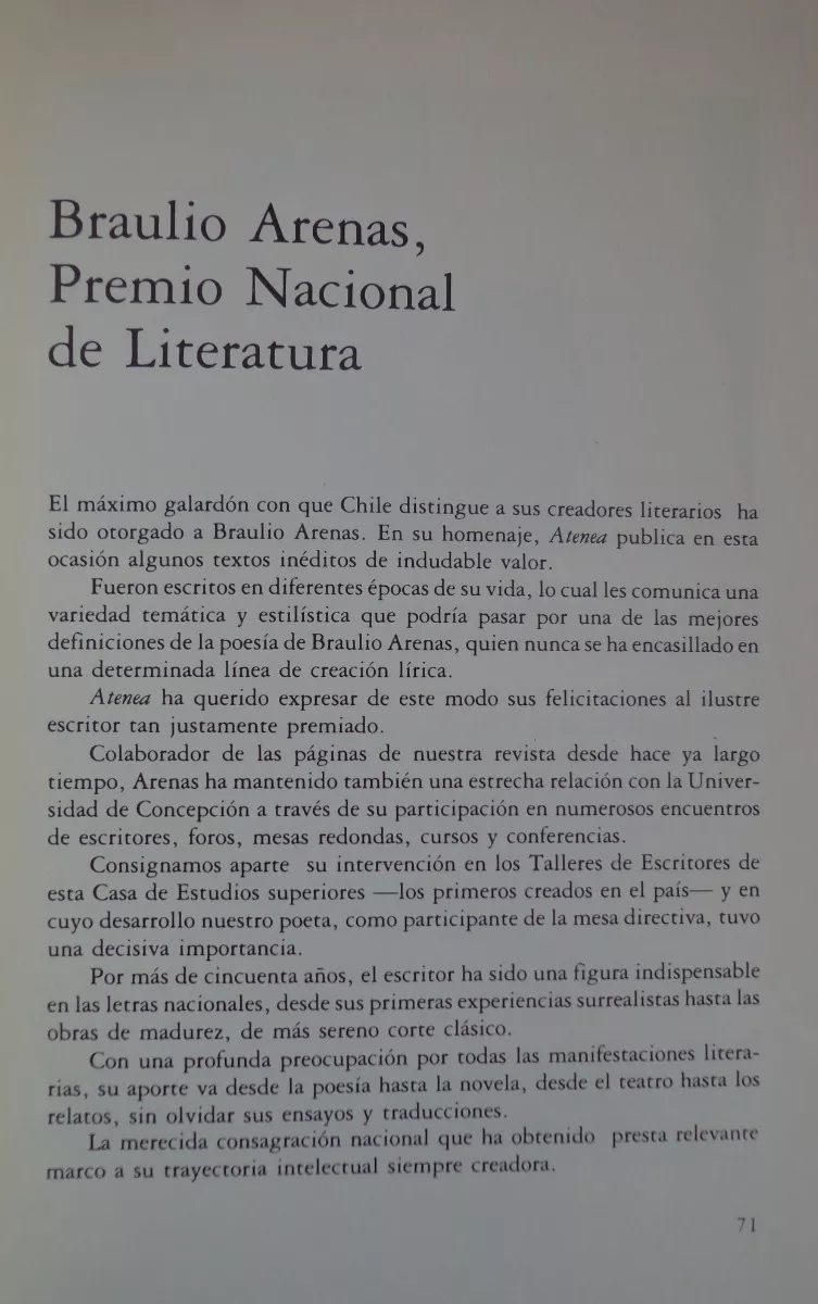 Braulio Arenas, premio nacional de literatura