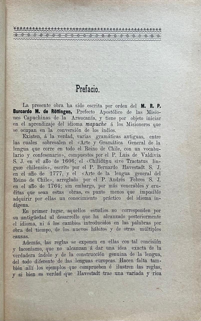 Fray Félix José de Augusta	Gramática Araucana 