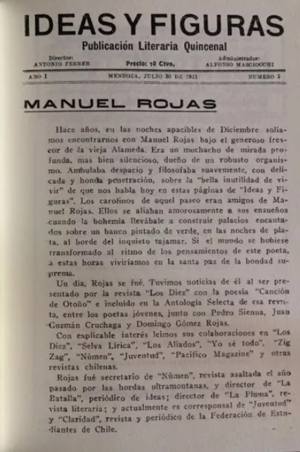 Manuel Rojas Poéticas Ideas y Figuras 