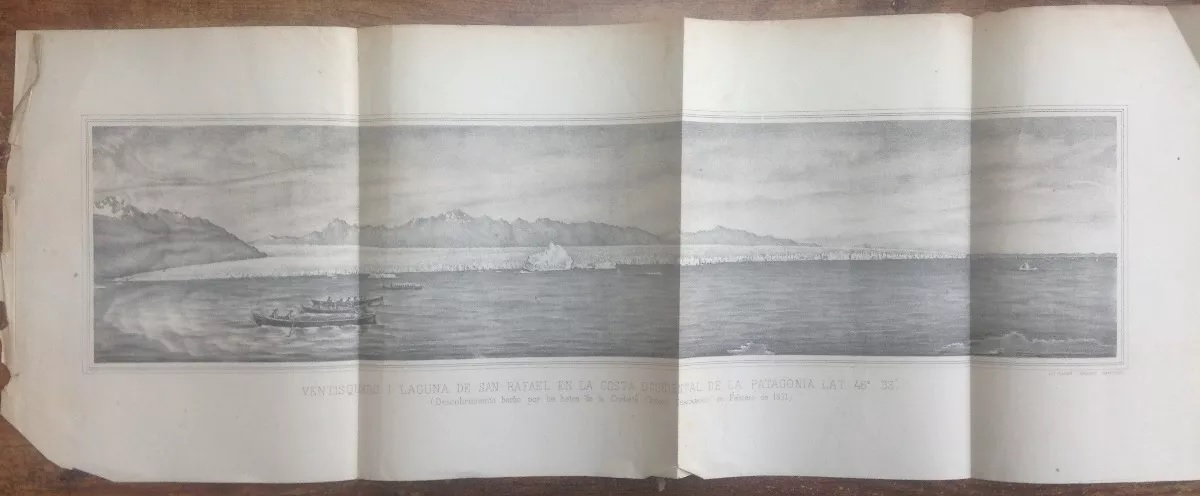 imagen del ventisquero i laguna de san rafael en la costa occidental de la patagonia ( descubrimiento hecho por los botes de la corbeta chilena chacabuco 1871