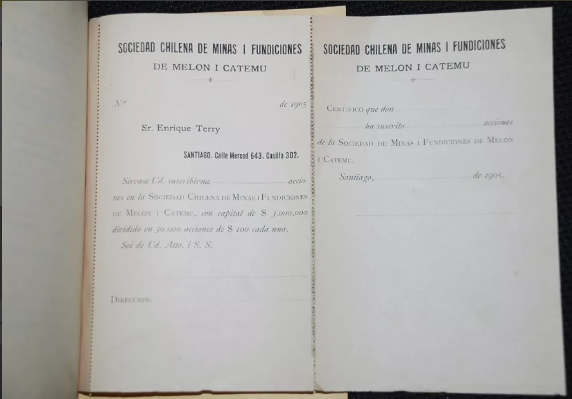 José del C. Fuenzalida. - Prospecto para la formación de la Sociedad Chilena de Minas y Fundiciones de Melón i Catemu e informe sobre el mismo negocio, del ingeniero don 