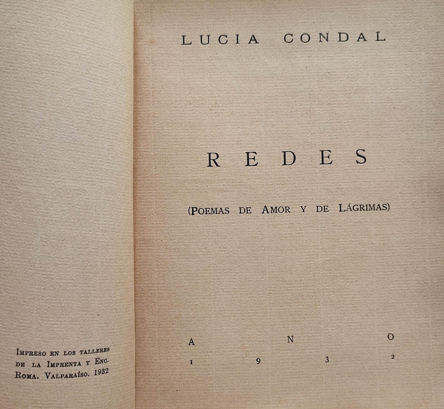 Lucía Condal.	Redes (poemas de amor y lágrimas).