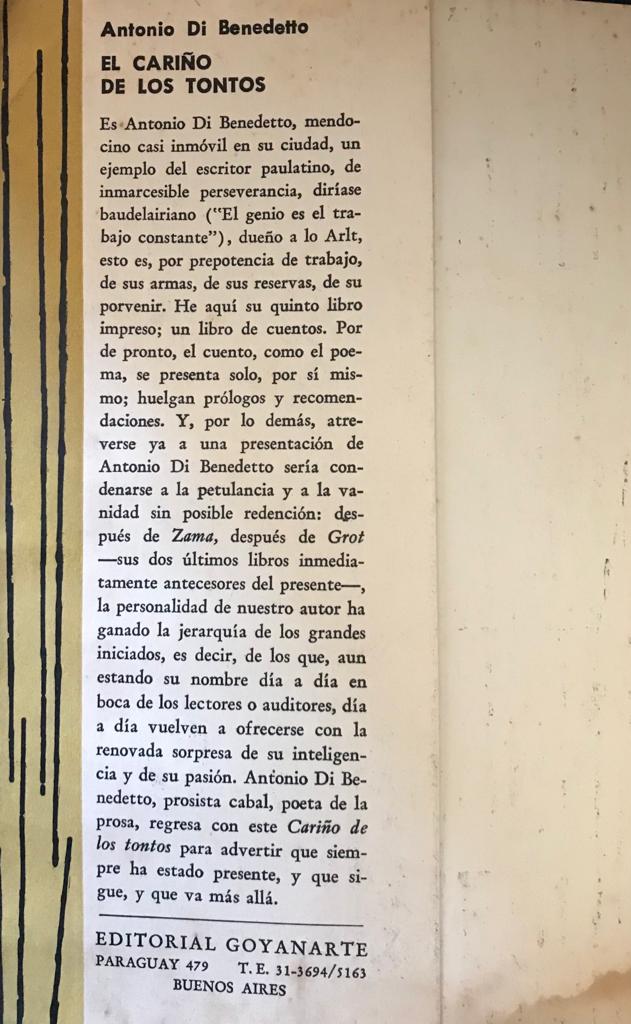 Antonio di Benedetto. 	El cariño de los tontos 