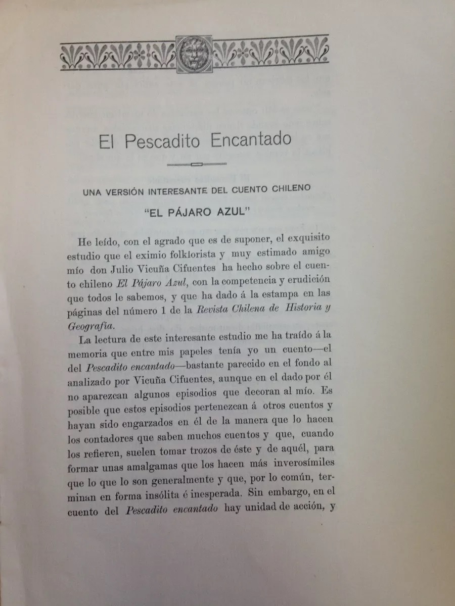 Ramón A. Laval. El pescadito encantado : una versión interesante del cuento chileno el pájaro azul 