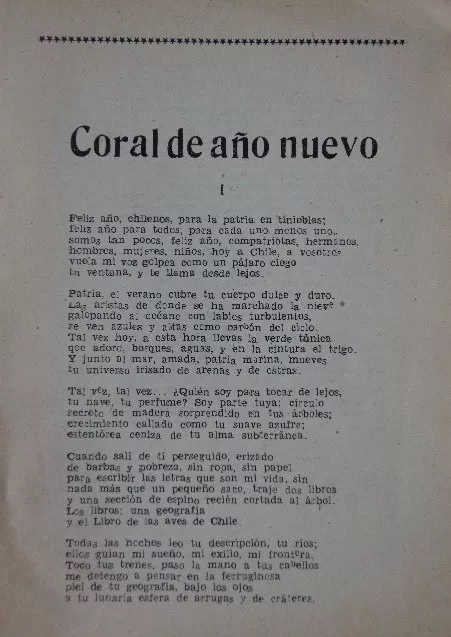 Pablo Neruda. Coral de año nuevo para la patria en tineblas