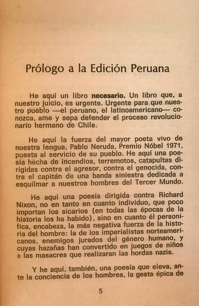 Pablo Neruda.	Incitación al Ni+onicidio y alabanza de la Revolucion Chilena