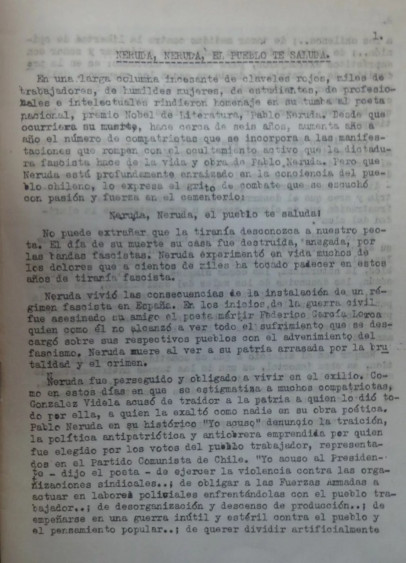 lonquen n°4. neruda, neruda, el pueblo te saluda. Pablo Neruda. Poeta del amor y del combate