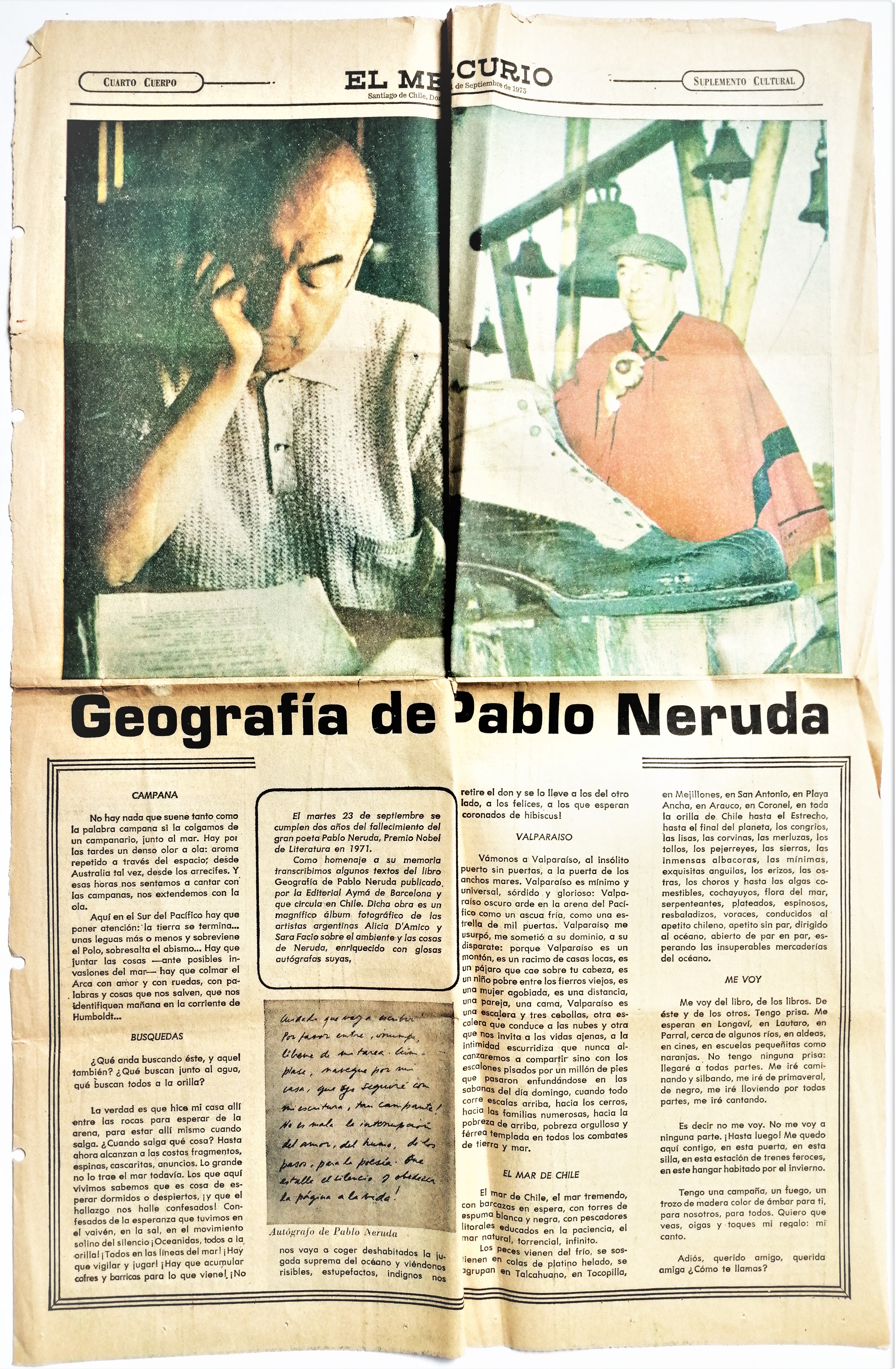 Diarios con textos sobre y de Pablo Neruda