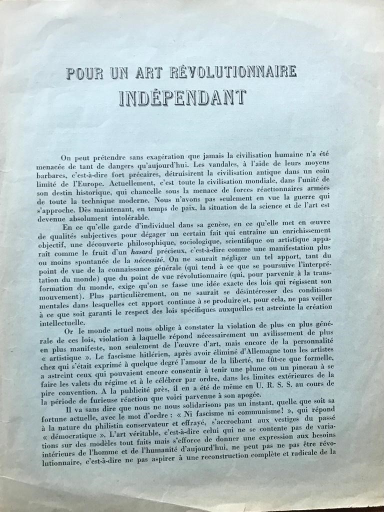 Andre Breton y Diego Rivera	Pour un art Revolutionnaire Indépendant 