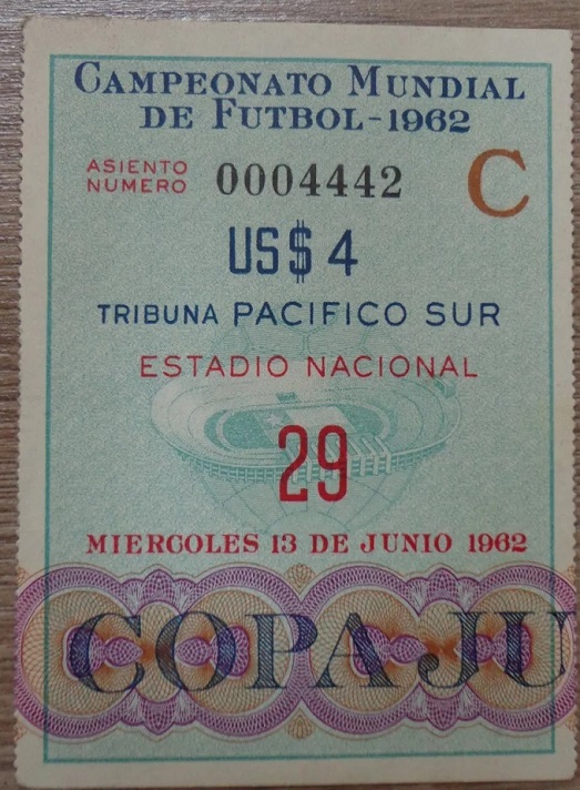 Entrada para el partido del mundial del 62 Brasil/ Chile 