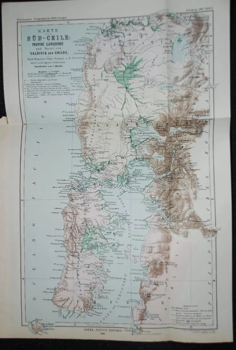 Augustus Petermann. Karte von Süd -Chile: provinz Llanquihue und Theile von Valdivia und Chiloe. Mapa