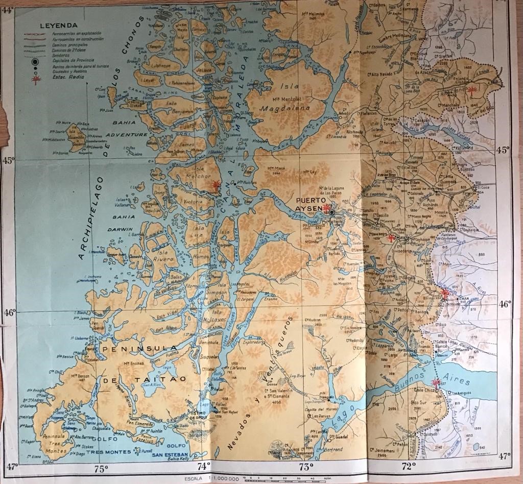 Mapa del sector de Puerto Aysen, Cohaique. Peninsula de Taitao 