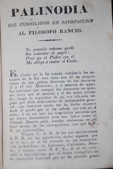 Camilo Henriquez - Palinodia del consolador en satisfaccion al filosofo rancio 