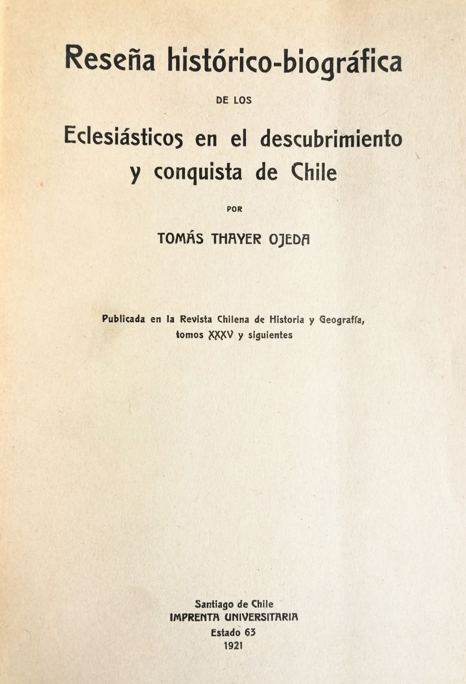 Tomás Thayer Ojeda - Reseña histórico-biográfica de los eclesiásticos