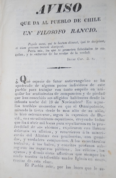 Camilo Henriquez - Aviso que da al pueblo de Chile un filósofo rancio.