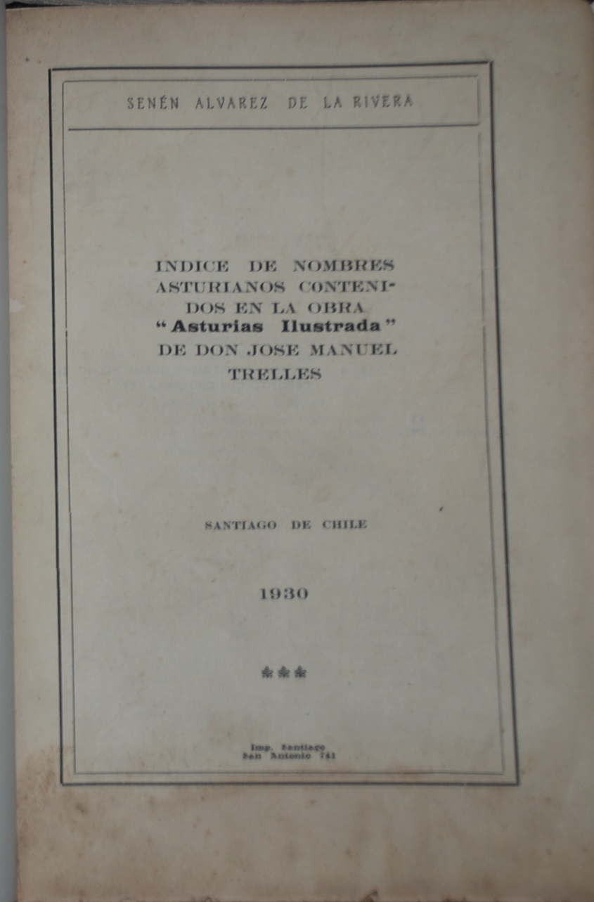 Senén Álvarez de la Rivera - Índice de nombres asturianos contenidos en la obra 
