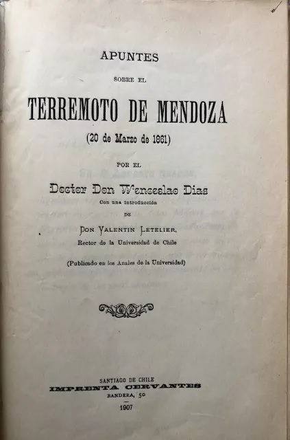 Wenceslao Diaz. Apuntes sobre el terremoto de Mendoza
