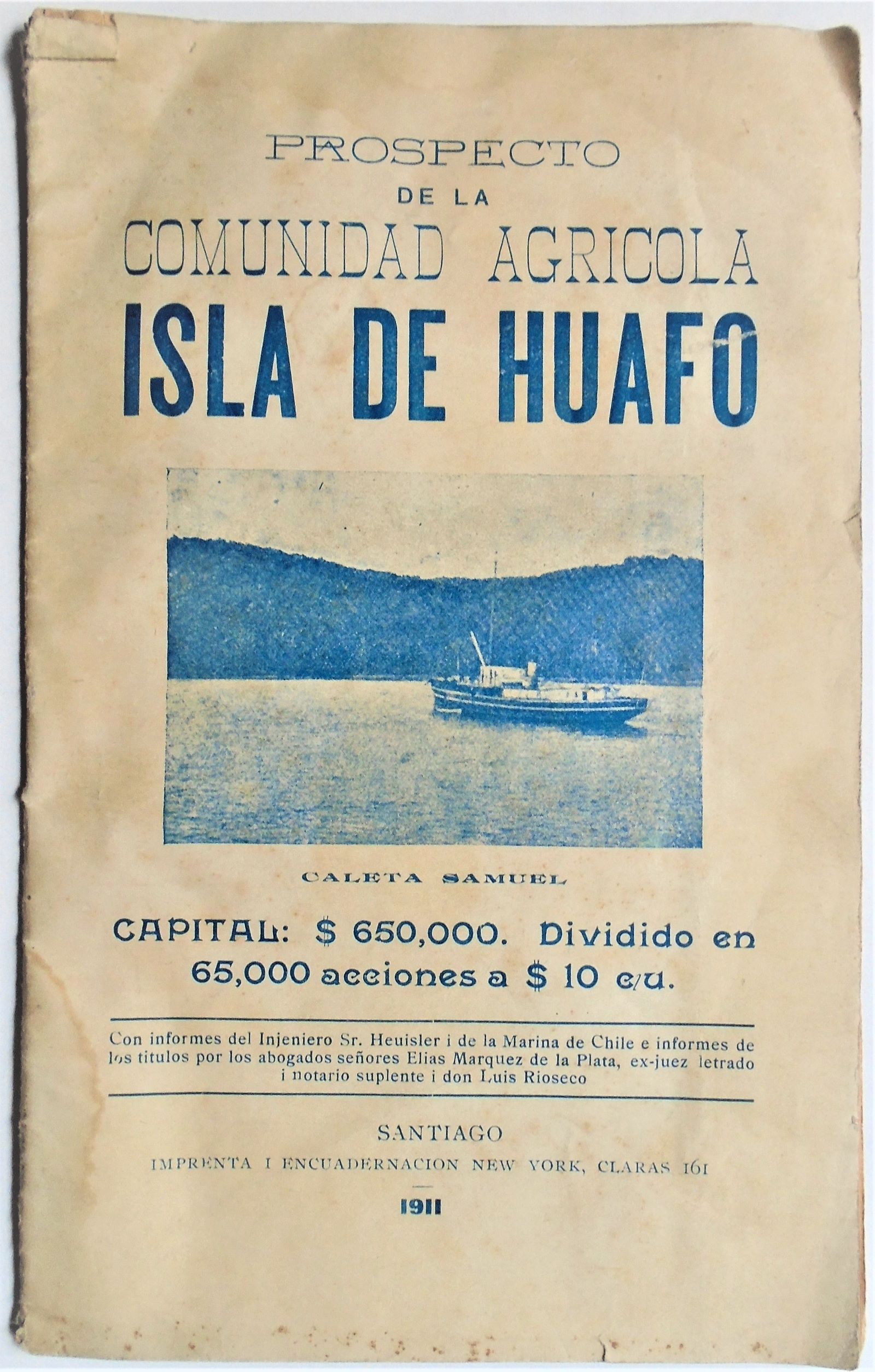 Prospecto de la comunidad agrícola Isla de Huafo (1911)