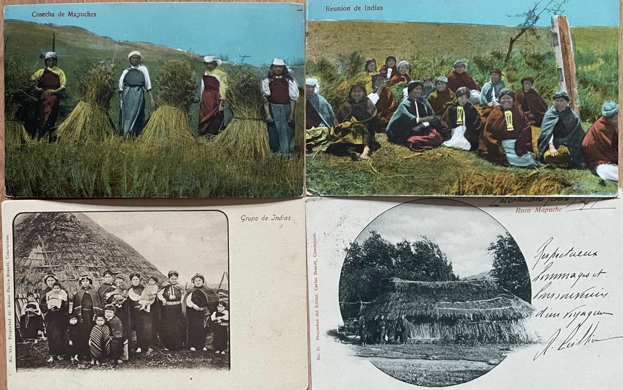 4 postales, 2 fotopostales y 2 fotos de mapuches