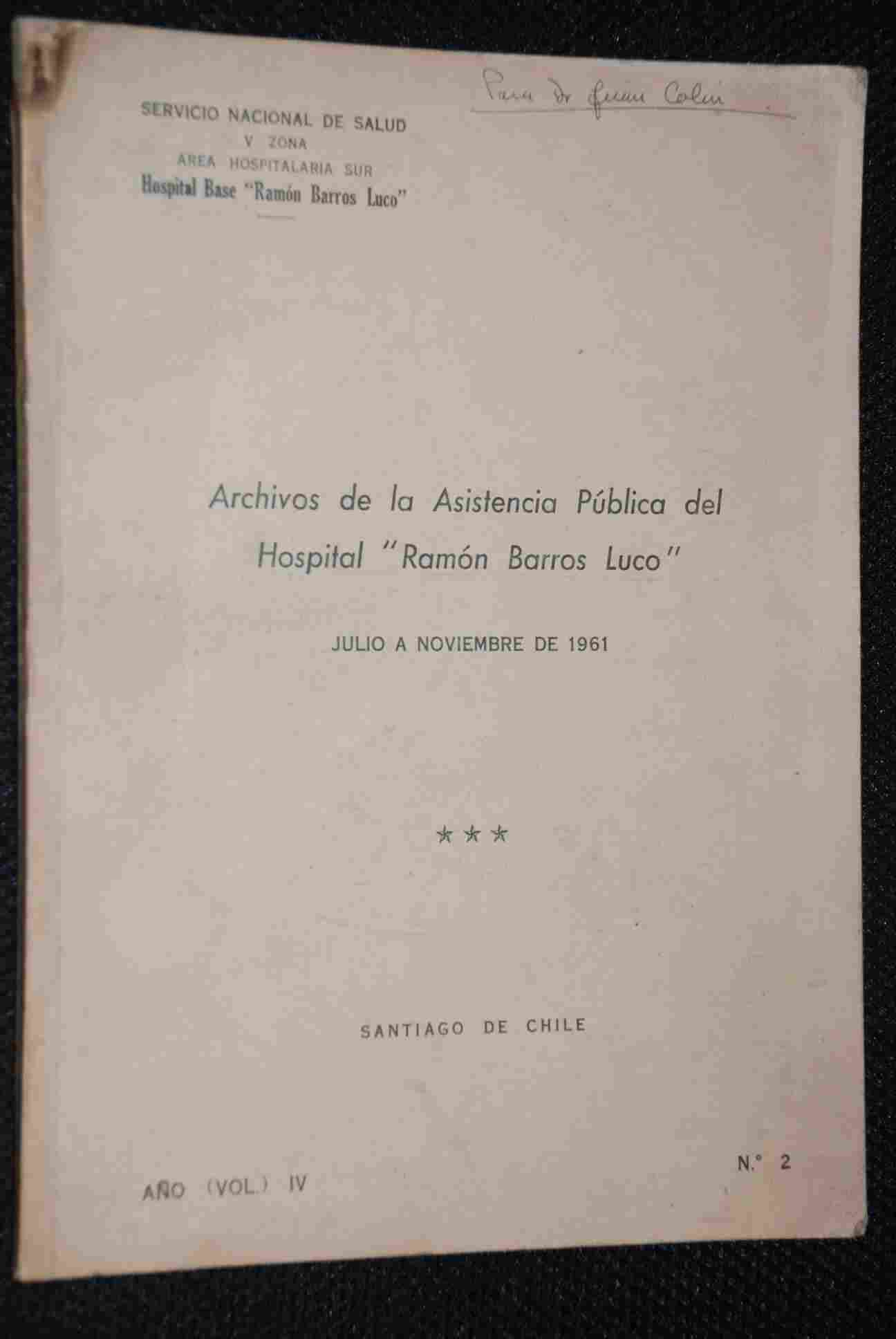 Archivos de la Asistencia Pública del Hospital  Ramon Barros Luco 