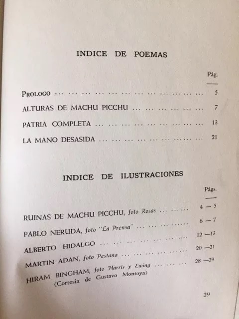 Pablo Neruda, Alberto Hidalgo, Martin Adan. Nuevas piedras para Machu Picchu