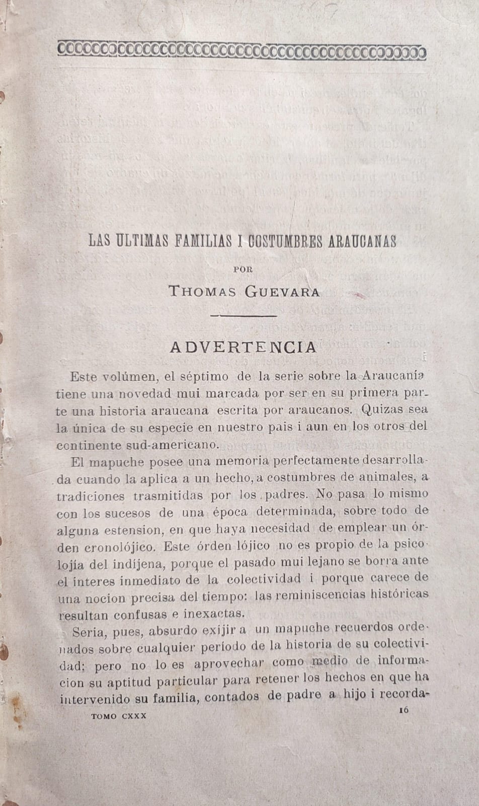 Tomás Guevara. Últimas familias y costumbres araucanas. Primera y segunda parte. 