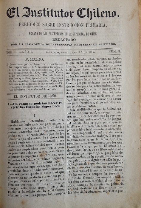 El Institutor Chileno. órgano de los Preceptores de la República de Chile