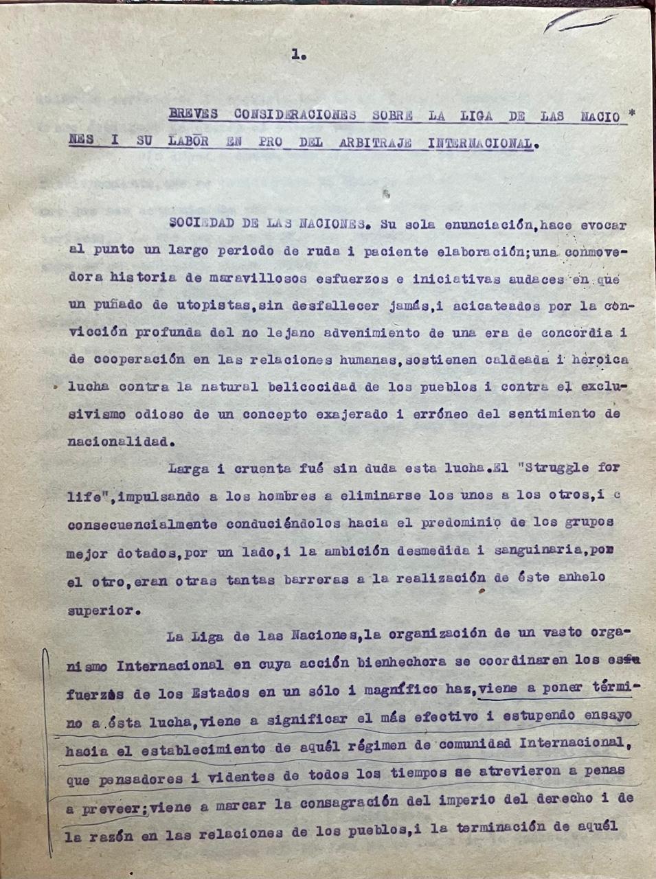 Marcial Martinez. 	"Consideraciones sobre la Liga de las Naciones y Arbitraje Internacional.	"