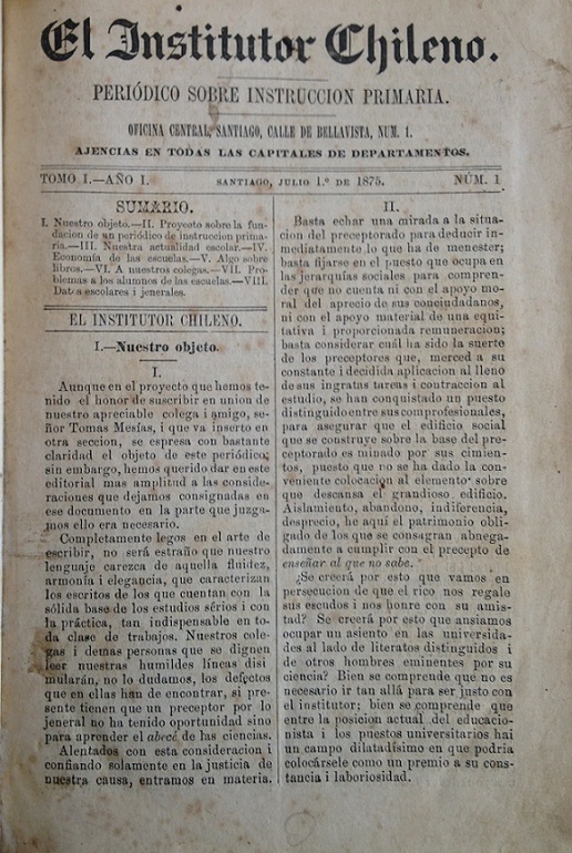 El Institutor Chileno. órgano de los Preceptores de la República de Chile