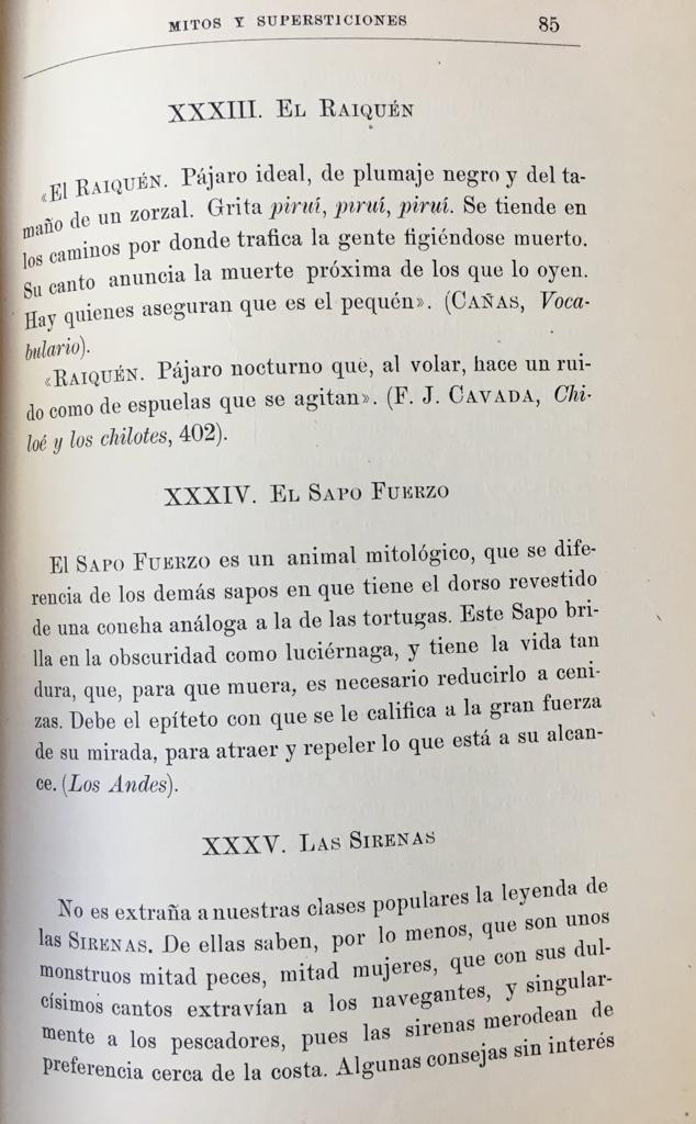 Julio Vicuña Cifuentes 	Mitos y supersticiones. Recogidos de la tradición oral chilena. Con referencias comparativas a los de otros países latinos. 