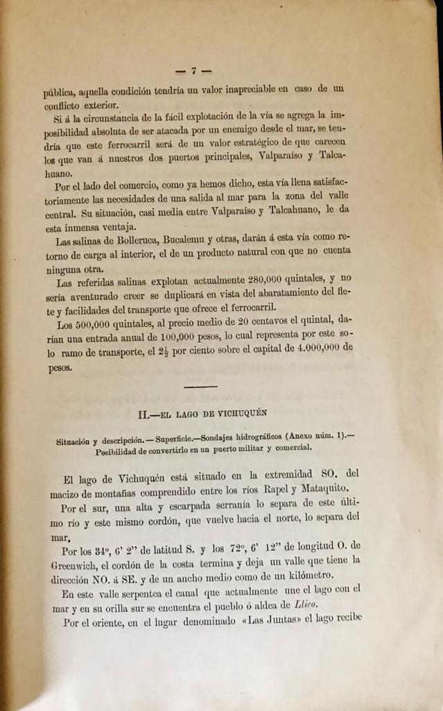 Estudios relativos al establecimiento de un Puerto Militar y comercial en el Lago de Vichuquén 