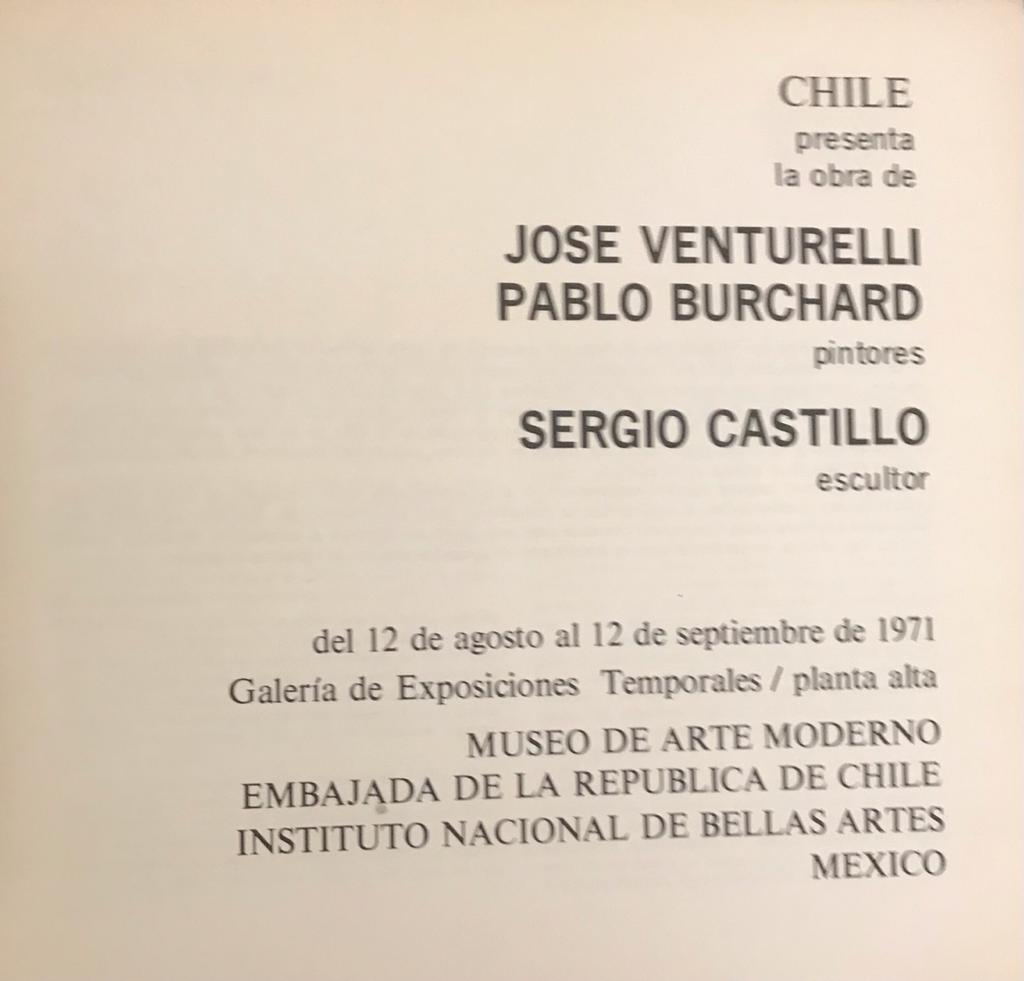 Chile presenta la obra de José Venturelli, Pablo Burchard pintores y Sergio Castillo escultor. 