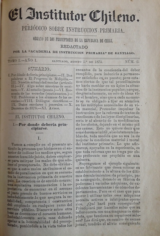 El Institutor Chileno. órgano de los Preceptores de la República de Chile